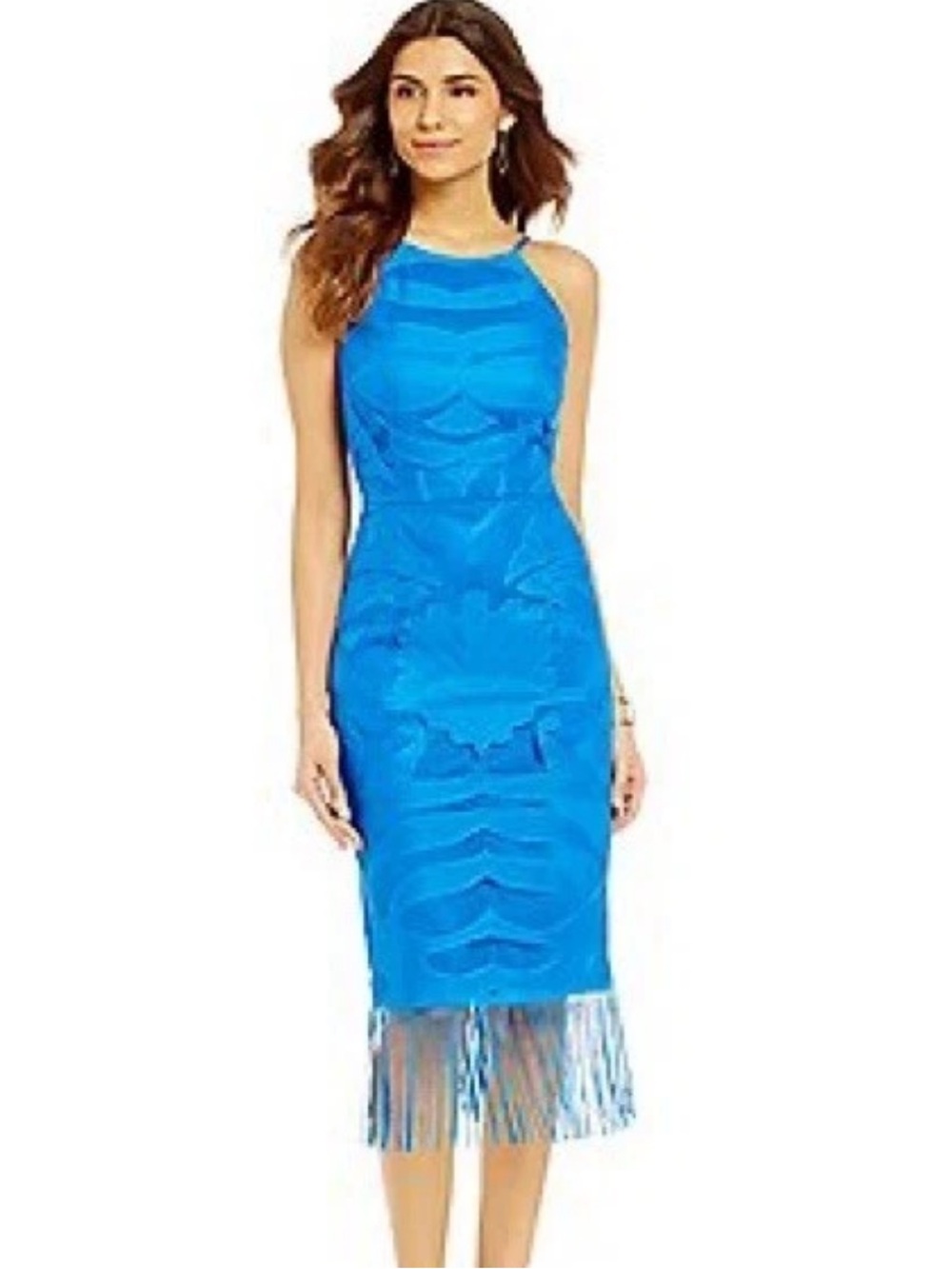 NWOT Gianni Bini Blue Fringe Midi Elizabeth Macaw Dress